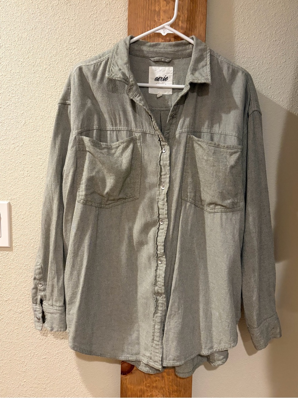 aerie Washed Light Green Button-Down Shirt
